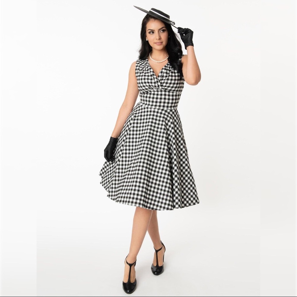 NWT Black and White Checkered Fit and Flare Dress by Unique Vintage